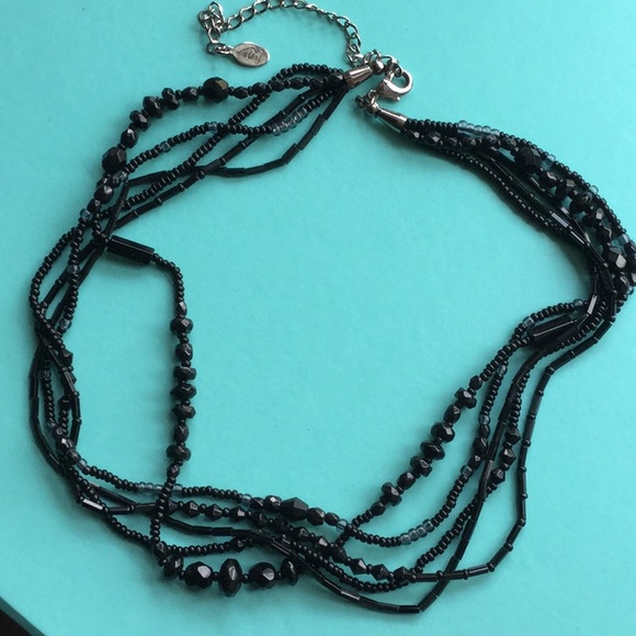 LC Liz Claiborne Jet Black Beaded 5 Strand Choker - Picture 5 of 5